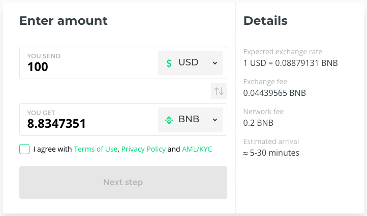 Exchange BNB on Changelly