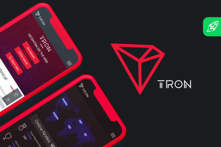 tron project and cryptocurrency review article cover with tron logo and screen of the website