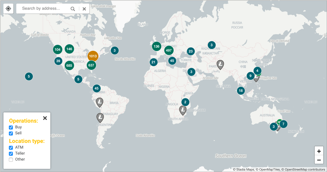 Litecoin Worldwide ATM map