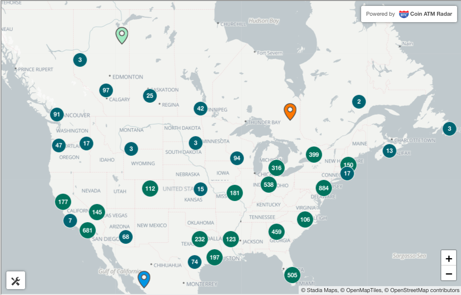 USA Canada ATM map