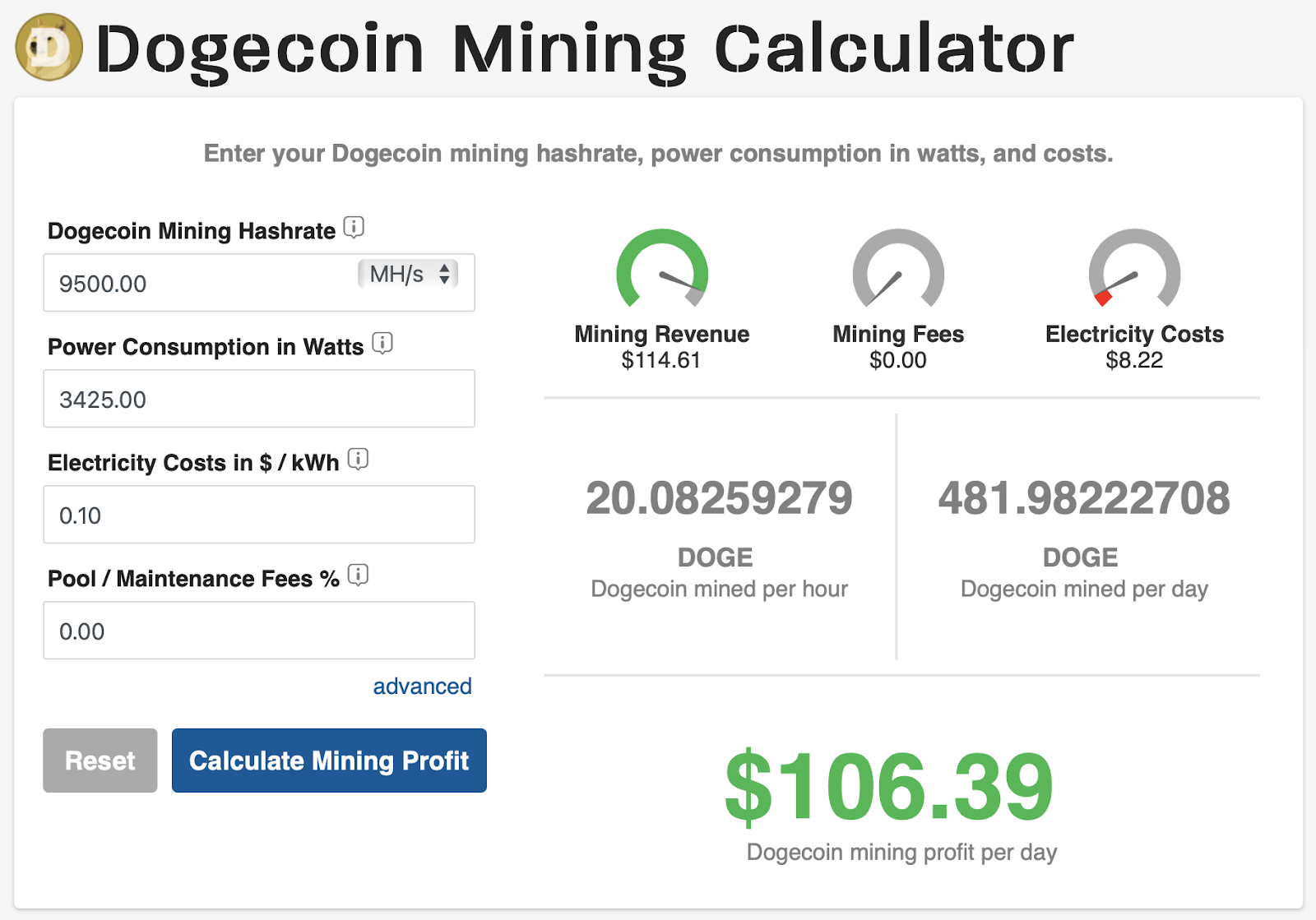 dogecoin mining calculator cpu