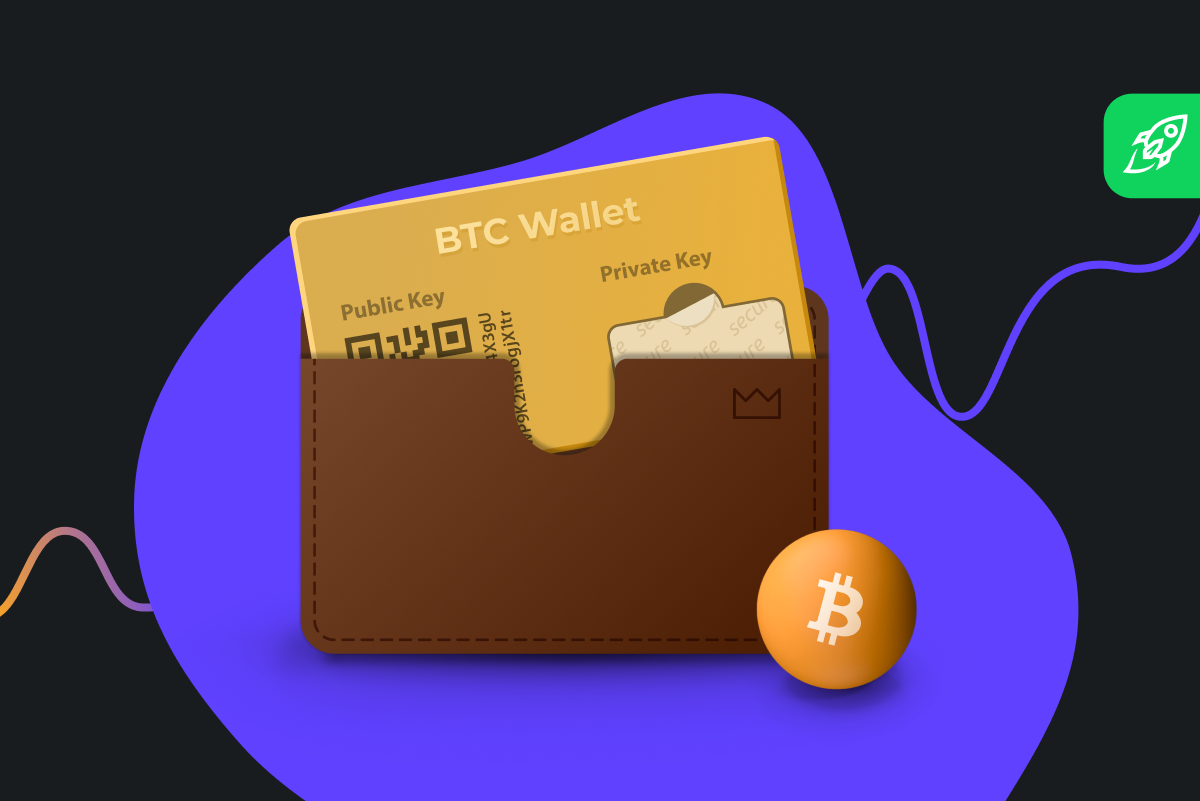 picture of bitcoin wallet and the btc logo