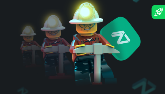 zilliqa coin mining article cover with a lego miner and zil coin logo