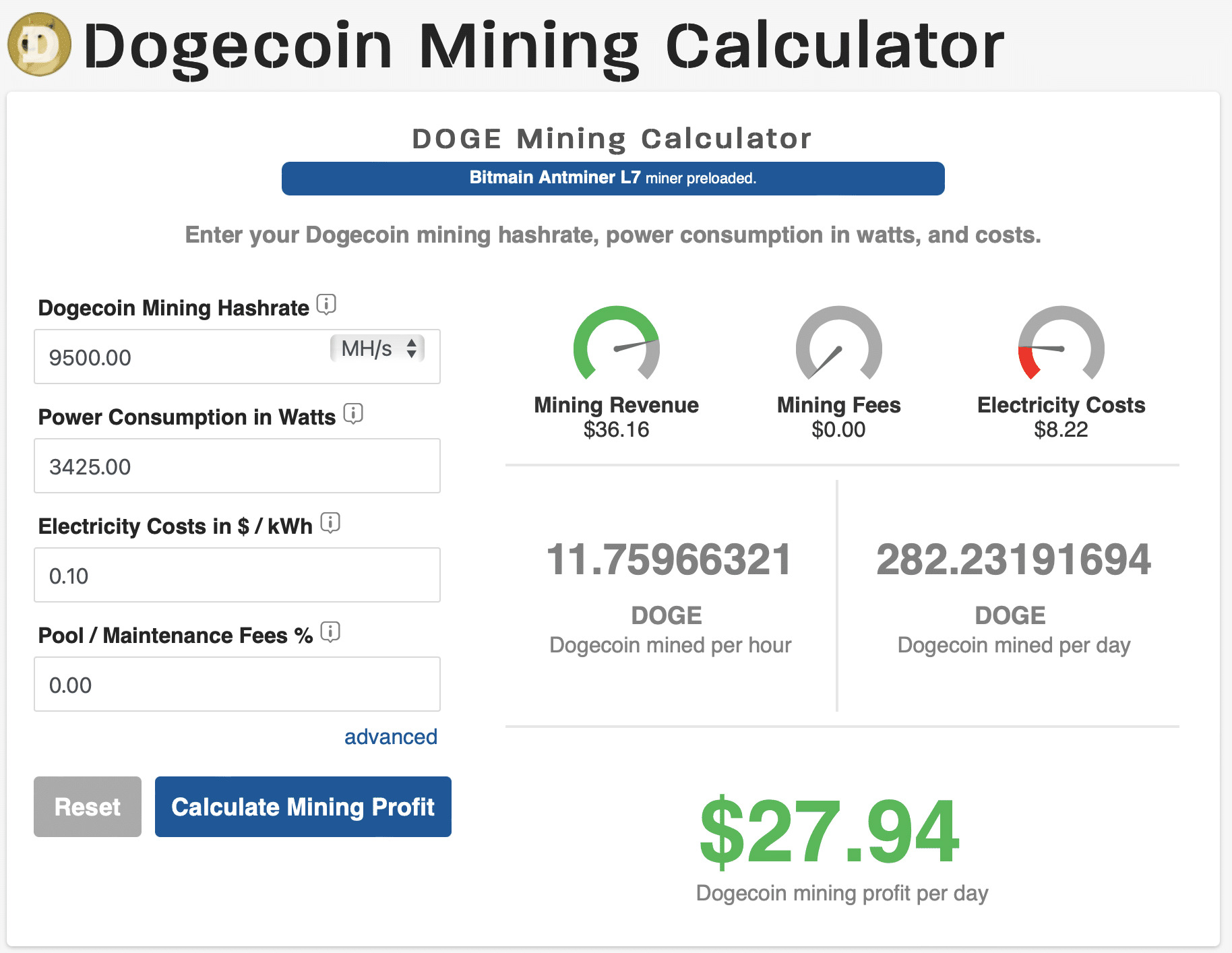 DOGE Mining Calculator