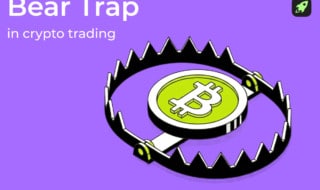 bear trap in crypto article cover image showing. bitcoin in a trap