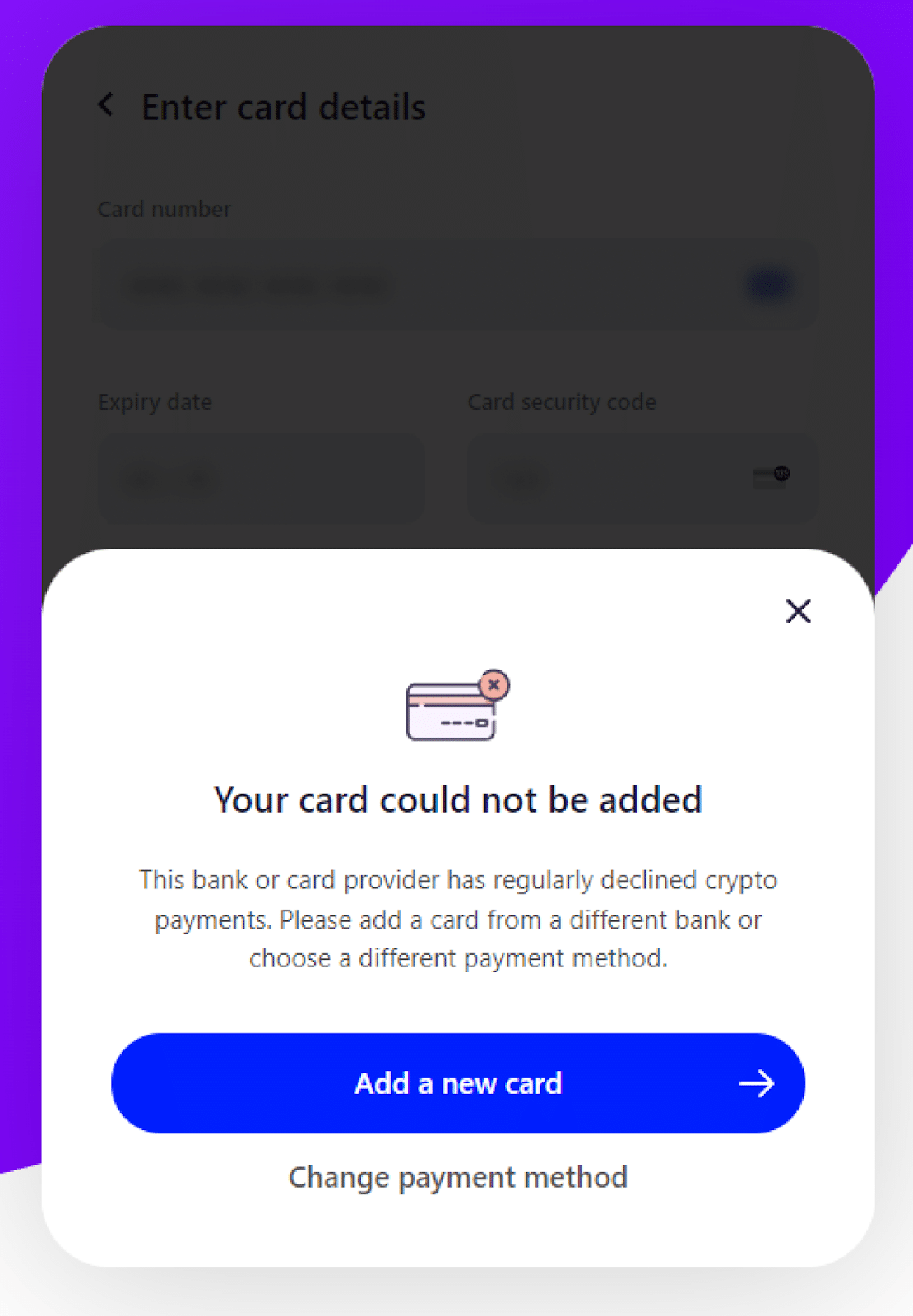 Card couldn't be added
