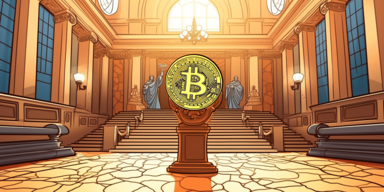 SEC sues Binance header image, Bitcoin logo in court