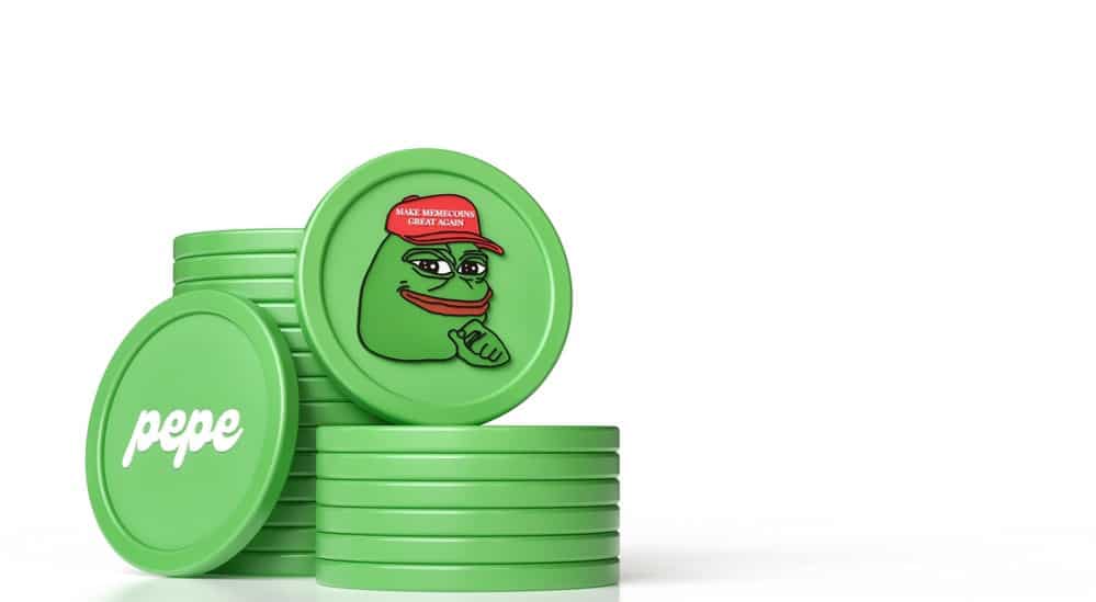A stack of green Pepe coins.