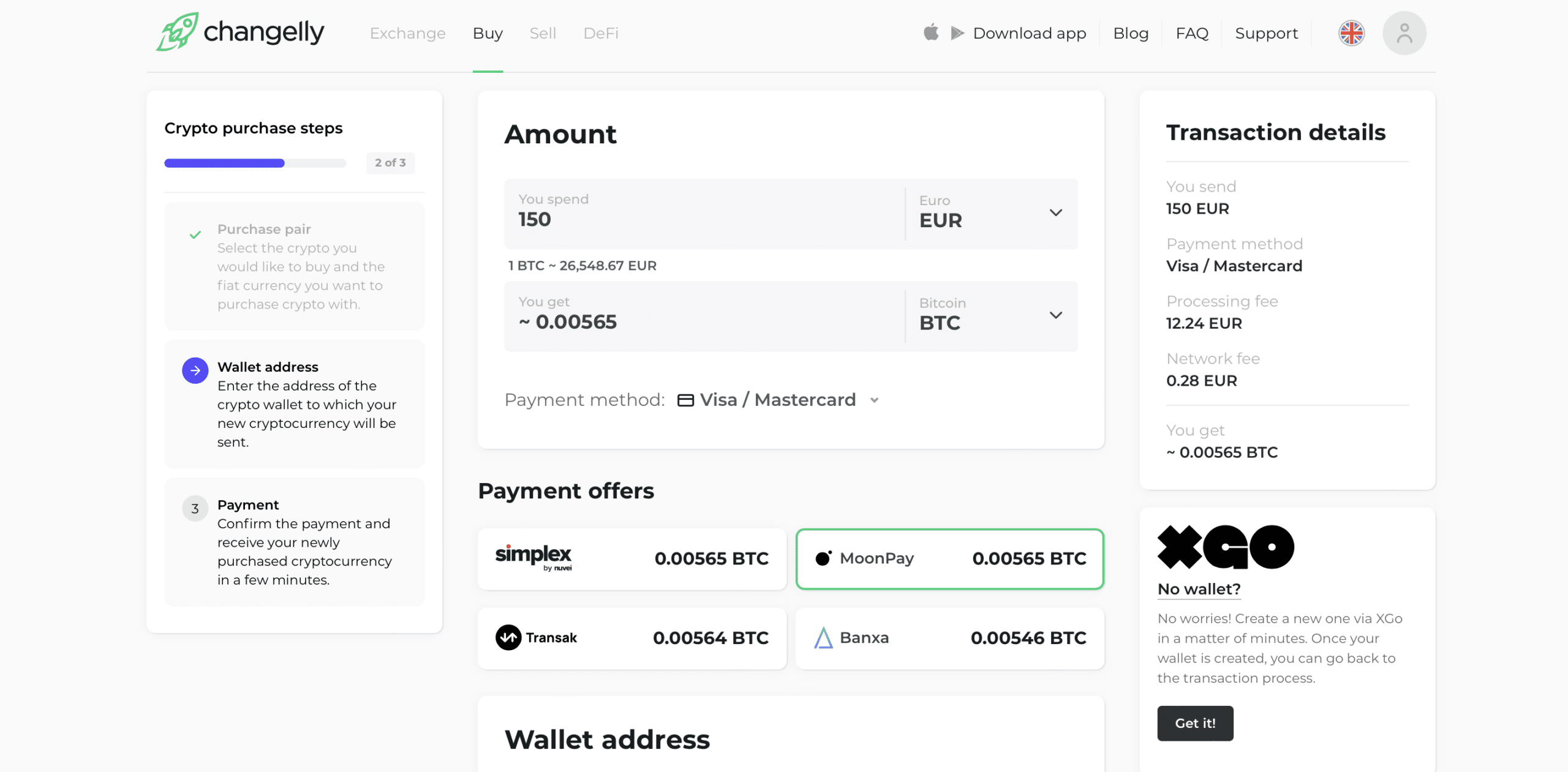 Changelly buy page