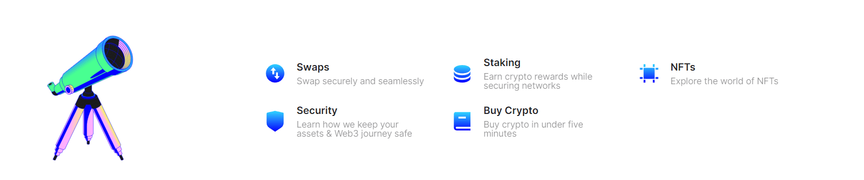 key features of Trust wallet, a screenshot of official website