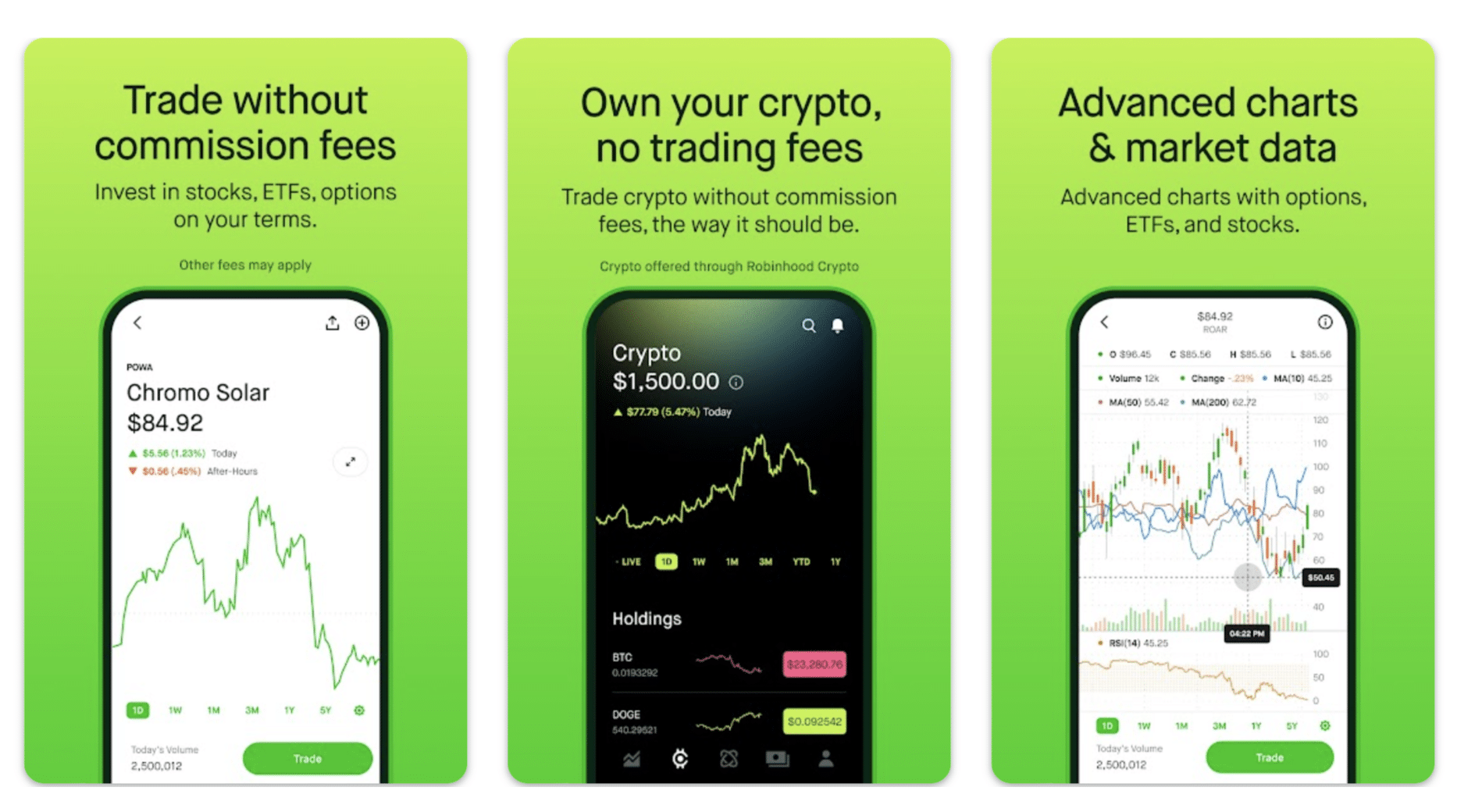 Robinhood mobile crypto and stock trading app interface