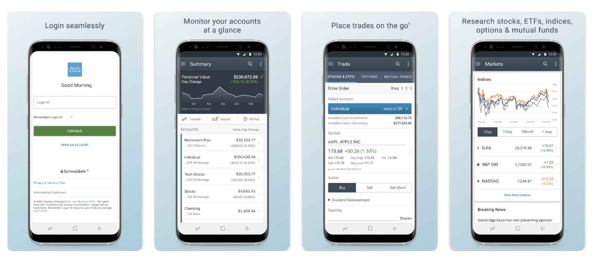 Schwab mobile stock trading app interface