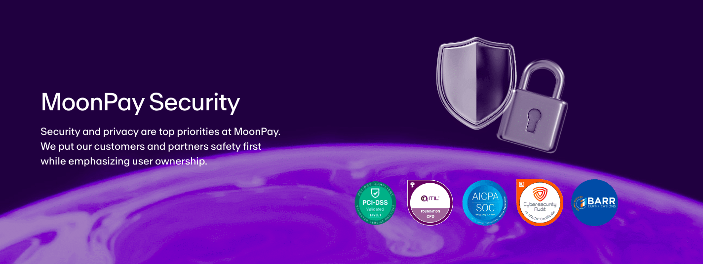 a screenshot of MoonPay official website, showing their security certificates