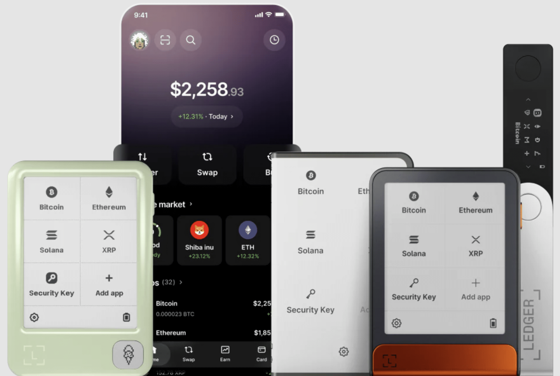 Ledger crypto wallet app with hardware wallet devices and supported assets.