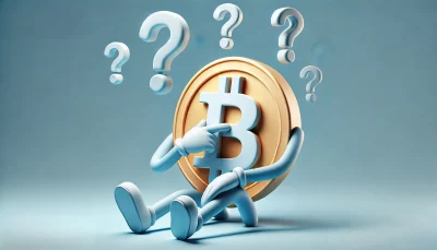Bitcoin symbol in a thinking pose
