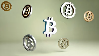 Bitcoins floating in the air