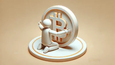 Faceless person holding a Bitcoin coin