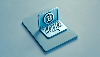 Laptop with a Bitcoin symbol on the monitor