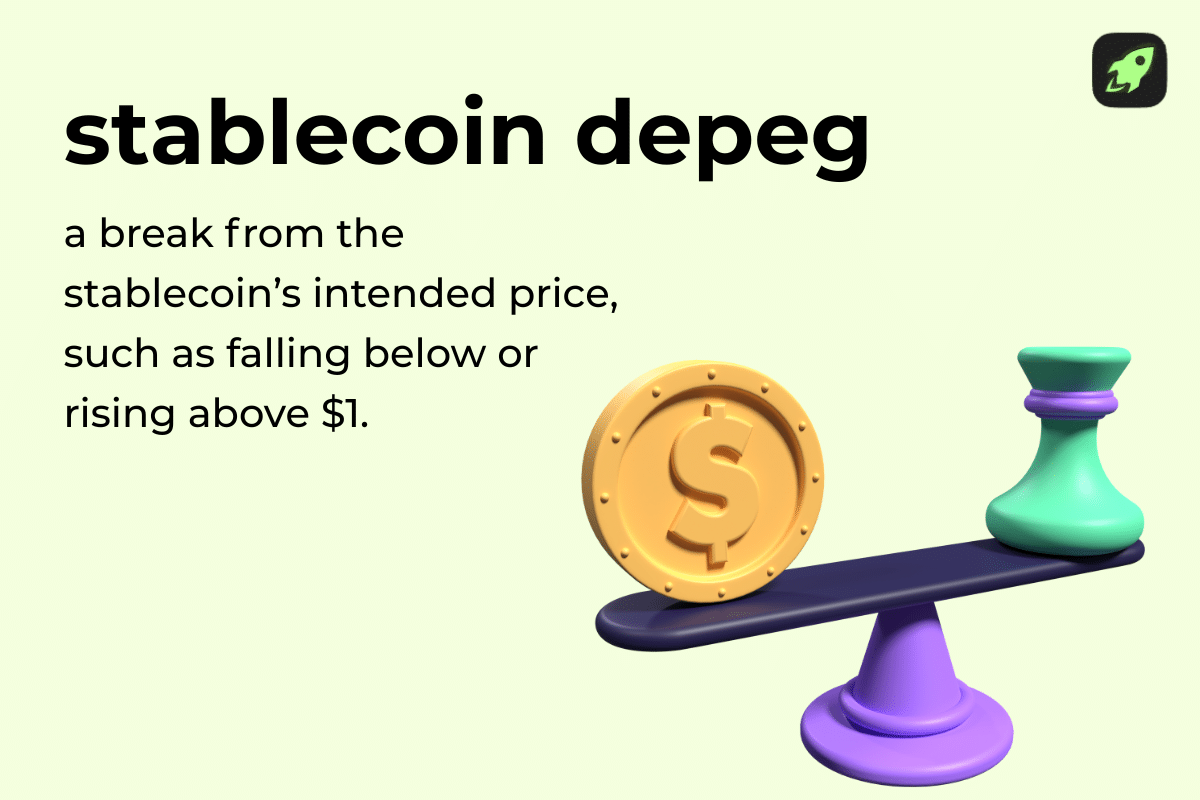 Definition card showing stablecoin depeg as a break from stablecoin's intended price