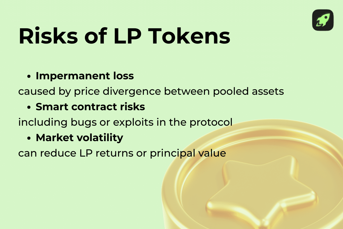 Infographic outlining key risks of LP tokens and liquidity pools