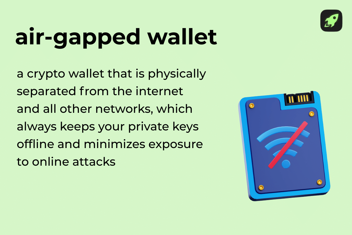 Air-gapped wallet definition showing it is an offline crypto wallet that keeps private keys isolated from internet connections