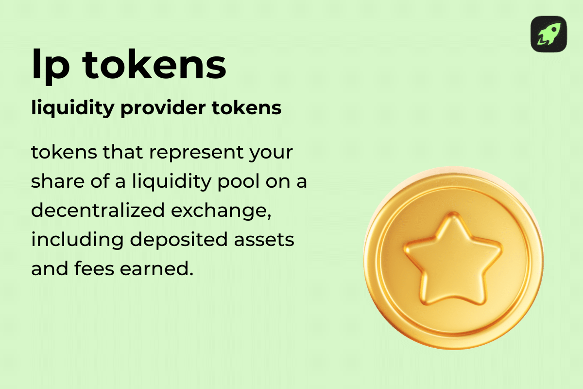 Definition card explaining LP tokens as proof of liquidity provided to a DeFi liquidity pool