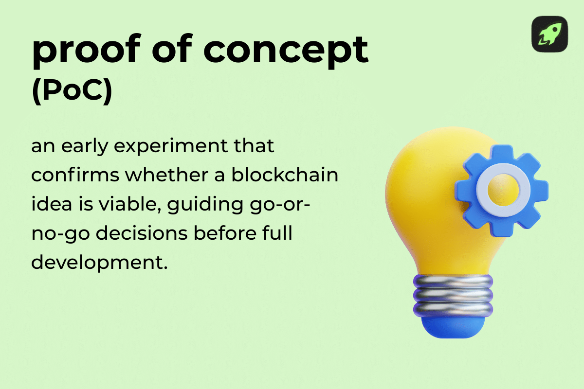Blockchain proof of concept definition explaining how a PoC validates feasibility before full-scale development.