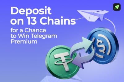 Tonkeeper x Changelly promo announcement cover showing coins being exchanged with text: deposit on 13 chains for a chance to win Telegram Premium