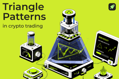 triangle patterns in crypto trading article cover image showing breakouts, pressure, compression, etc.