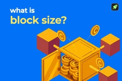 what is block size in crypto article cover image showing coins inside of a block of data